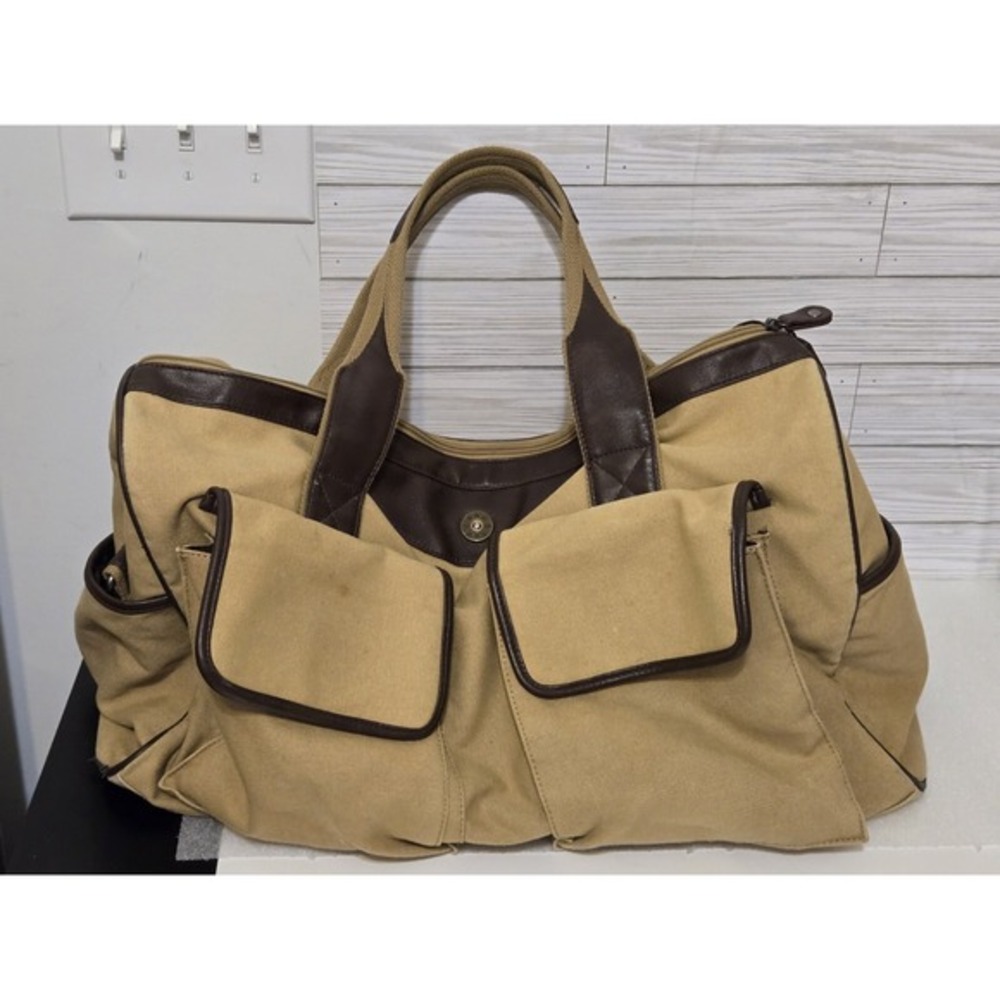 ZEP-PRO Khaki Brown Tan Canvas Leathrr Concho‎ Travel Duffel Bag 15" No Strap